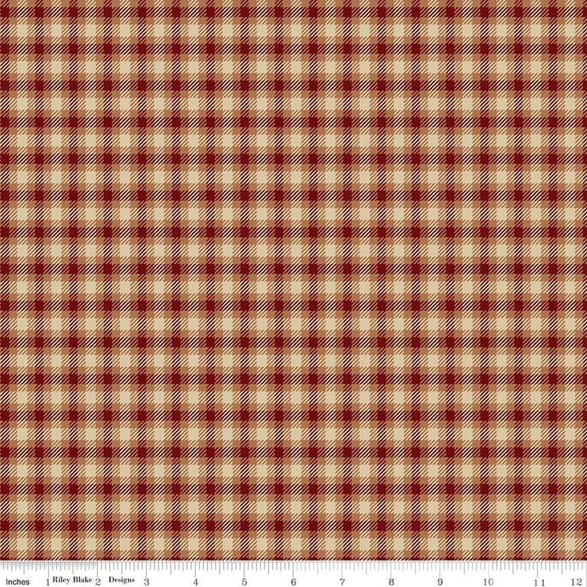 Image of Plaid-Venture Club Scout Mahogany quilting cotton fabric by by the RBD Designers for Riley Blake Designs. Features plaid on a red background. Cute Little Fabric Shop