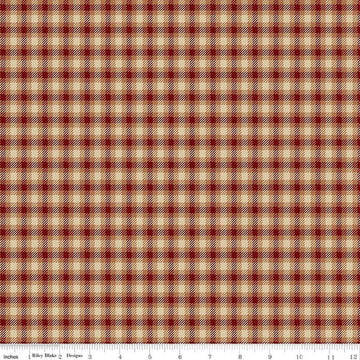 Image of Plaid-Venture Club Scout Mahogany quilting cotton fabric by by the RBD Designers for Riley Blake Designs. Features plaid on a red background. Cute Little Fabric Shop