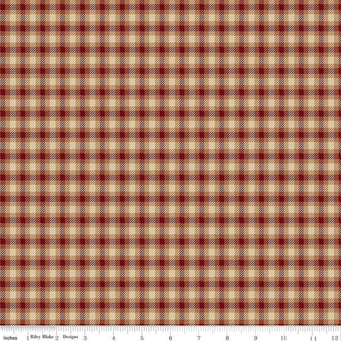 Image of Plaid-Venture Club Scout Mahogany quilting cotton fabric by by the RBD Designers for Riley Blake Designs. Features plaid on a red background. Cute Little Fabric Shop
