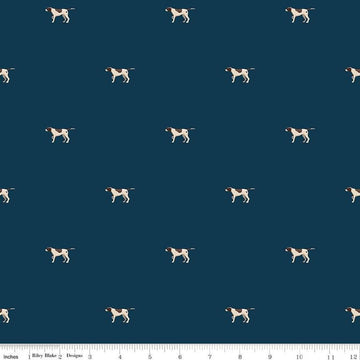 Image of Plaid-Venture Club Pointers Navy quilting cotton fabric by by the RBD Designers for Riley Blake Designs. Features dogs on a blue background. Cute Little Fabric Shop