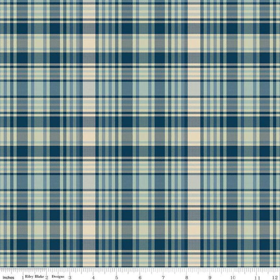 Image of Plaid-Venture Club Fisher Blue quilting cotton fabric by by the RBD Designers for Riley Blake Designs. Features plaid on a blue background. Cute Little Fabric Shop