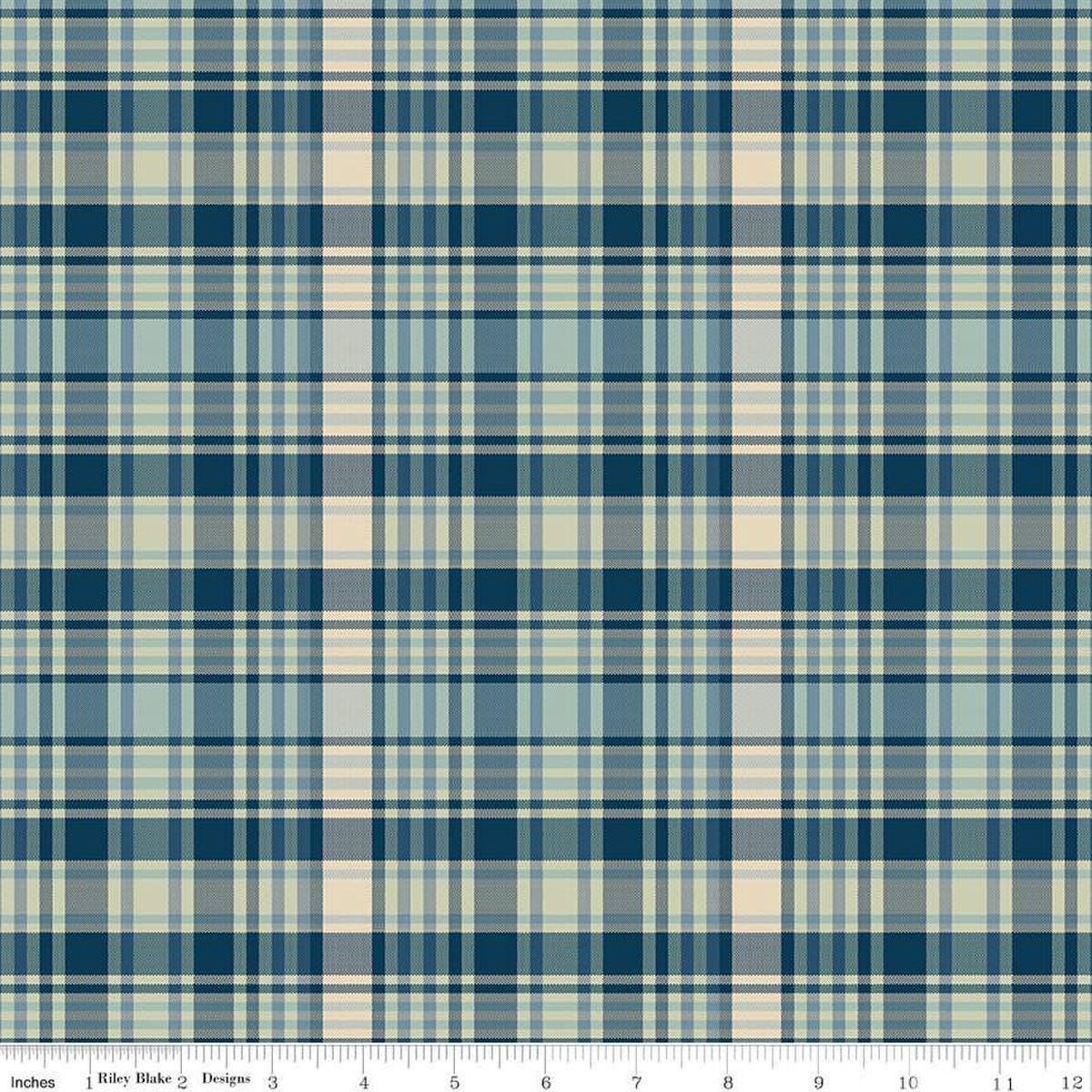 Image of Plaid-Venture Club Fisher Blue quilting cotton fabric by by the RBD Designers for Riley Blake Designs. Features plaid on a blue background. Cute Little Fabric Shop