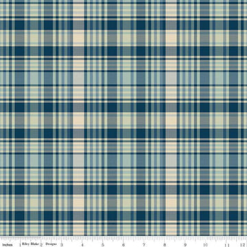 Image of Plaid-Venture Club Fisher Blue quilting cotton fabric by by the RBD Designers for Riley Blake Designs. Features plaid on a blue background. Cute Little Fabric Shop