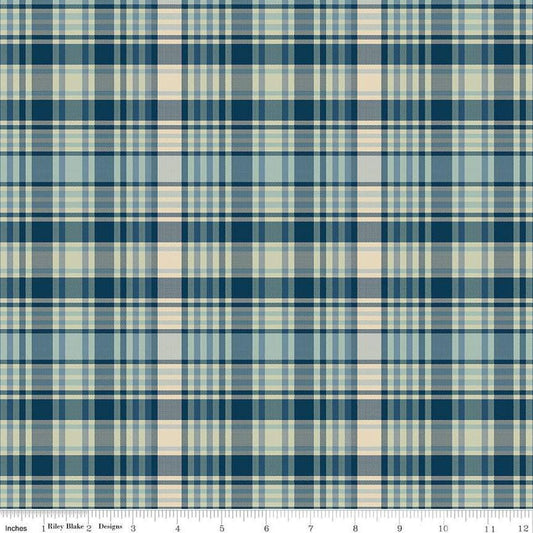 Image of Plaid-Venture Club Fisher Blue quilting cotton fabric by by the RBD Designers for Riley Blake Designs. Features plaid on a blue background. Cute Little Fabric Shop