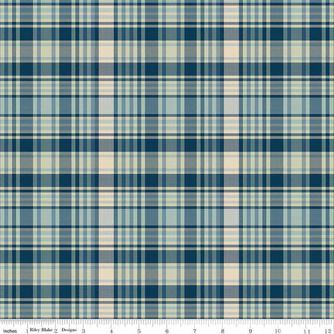 Image of Plaid-Venture Club Fisher Blue quilting cotton fabric by by the RBD Designers for Riley Blake Designs. Features plaid on a blue background. Cute Little Fabric Shop