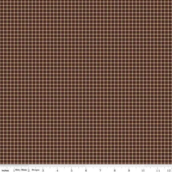 Image of Plaid-Venture Club Explorer Brown quilting cotton fabric by by the RBD Designers for Riley Blake Designs. Features plaid on a brown background. Cute Little Fabric Shop