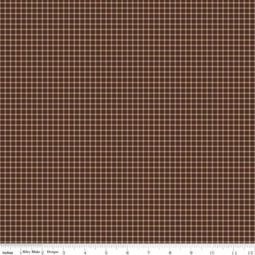 Image of Plaid-Venture Club Explorer Brown quilting cotton fabric by by the RBD Designers for Riley Blake Designs. Features plaid on a brown background. Cute Little Fabric Shop