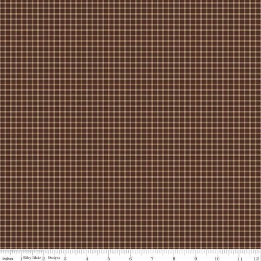 Image of Plaid-Venture Club Explorer Brown quilting cotton fabric by by the RBD Designers for Riley Blake Designs. Features plaid on a brown background. Cute Little Fabric Shop