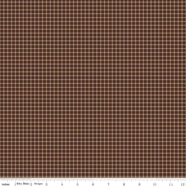 Image of Plaid-Venture Club Explorer Brown quilting cotton fabric by by the RBD Designers for Riley Blake Designs. Features plaid on a brown background. Cute Little Fabric Shop