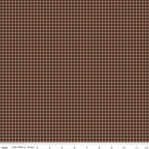 Image of Plaid-Venture Club Explorer Brown quilting cotton fabric by by the RBD Designers for Riley Blake Designs. Features plaid on a brown background. Cute Little Fabric Shop