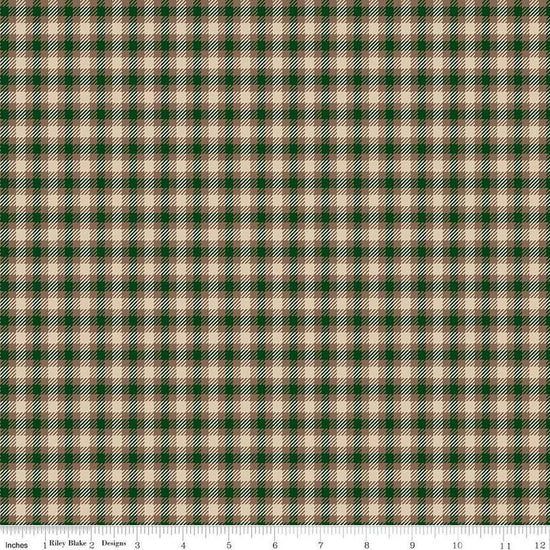 Image of Plaid-Venture Club Scout Forest quilting cotton fabric by by the RBD Designers for Riley Blake Designs. Features plaid on a tan background. Cute Little Fabric Shop