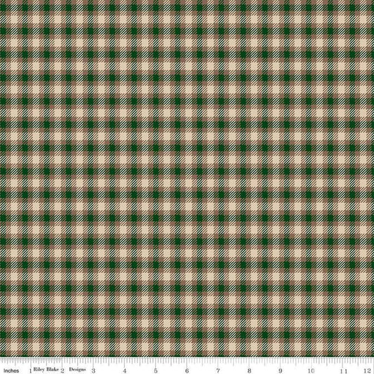 Image of Plaid-Venture Club Scout Forest quilting cotton fabric by by the RBD Designers for Riley Blake Designs. Features plaid on a tan background. Cute Little Fabric Shop