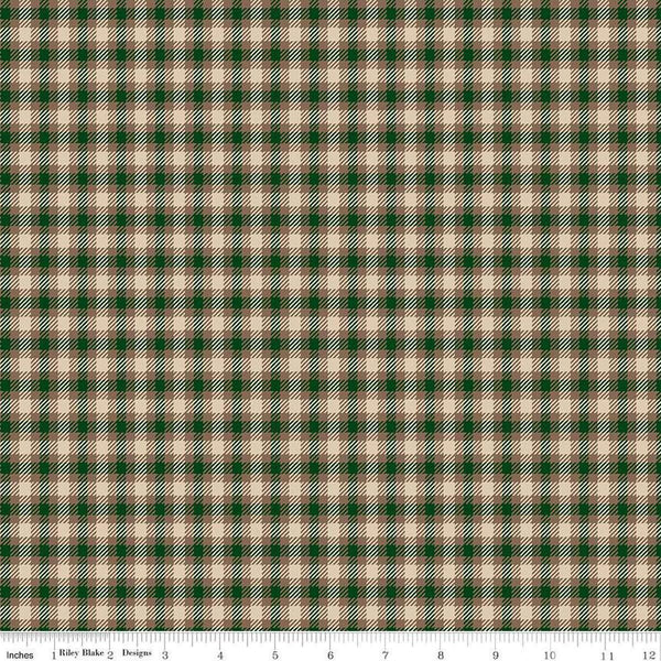 Image of Plaid-Venture Club Scout Forest quilting cotton fabric by by the RBD Designers for Riley Blake Designs. Features plaid on a tan background. Cute Little Fabric Shop
