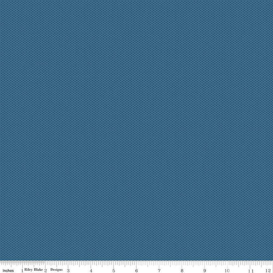 Image of Poparazzi Denim quilting cotton fabric by The RBD Designers for Riley Blake Designs. Features squares on a blue background. Cute Little Fabric Shop