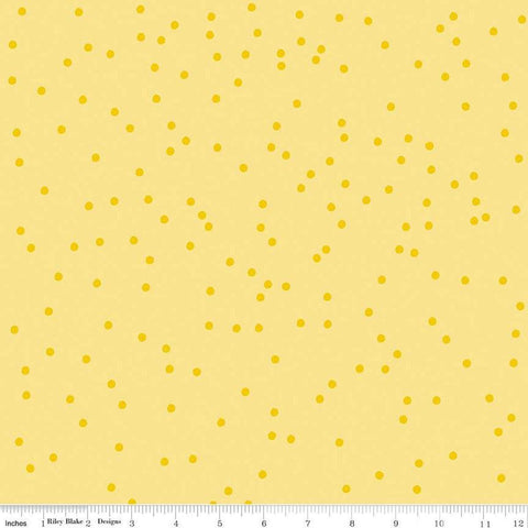 Image of On The Dot Lemonade quilting cotton fabric by Sew Yeah Quilting for Riley Blake Designs. Features dots on a yellow background. Cute Little Fabric Shop