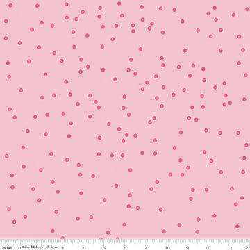 Image of On The Dot Blossom quilting cotton fabric by Sew Yeah Quilting for Riley Blake Designs. Features dots on a pink background. Cute Little Fabric Shop