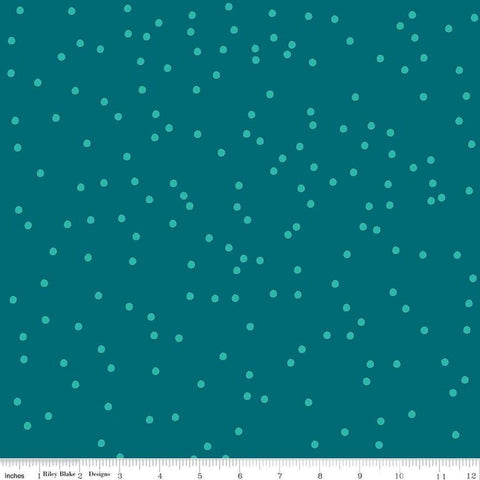 Image of On The Dot Ocean Green quilting cotton fabric by Sew Yeah Quilting for Riley Blake Designs. Features dots on a blue background. Cute Little Fabric Shop