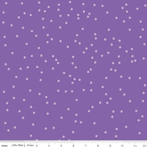 Image of On The Dot Elderberry quilting cotton fabric by Sew Yeah Quilting for Riley Blake Designs. Features dots on a purple background. Cute Little Fabric Shop