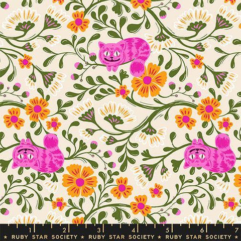 Image of Hello Alice Cheshire Shell quilting cotton fabric by Ruby Star Society for Moda Fabrics. Features flowers on a cream background. Cute Little Fabric Shop