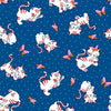 Image of Whimsies Kitties Navy quilting cotton fabric by Claire Holliday for QT Fabrics. Features cats on a blue background. Cute Little Fabric Shop