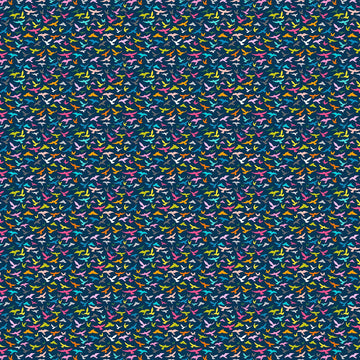 Image of Whimsies Bird Silhouettes Dark Navy quilting cotton fabric by Claire Holliday for QT Fabrics. Features birds on a blue background. Cute Little Fabric Shop