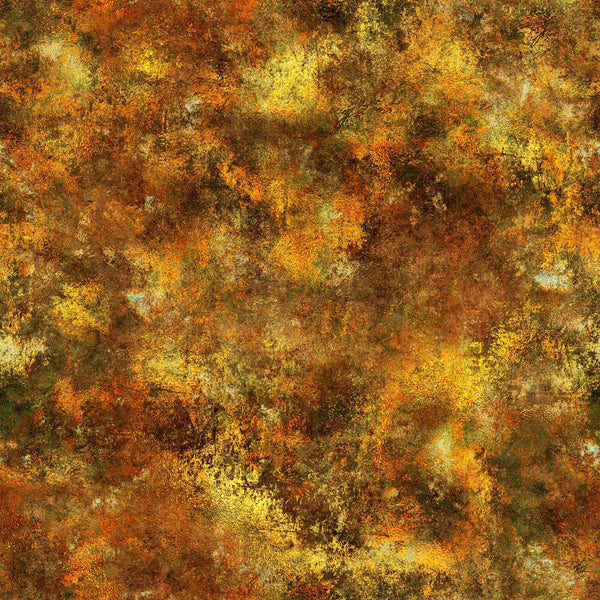 Image of Spirit of Ireland Distressed Metal Textures Rust quilting cotton fabric by Morris Creative Group for QT Fabrics. Features texture on an orange background. Cute Little Fabric Shop