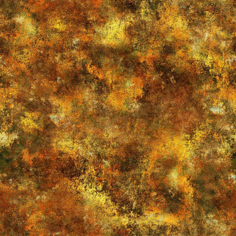 Image of Spirit of Ireland Distressed Metal Textures Rust quilting cotton fabric by Morris Creative Group for QT Fabrics. Features texture on an orange background. Cute Little Fabric Shop