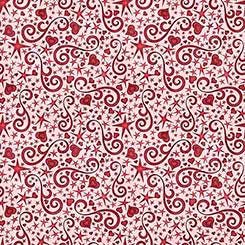 Image of Hearts & Hugs Hearts and Scroll Pink quilting cotton fabric by Morris Creative Group for QT Fabric. Features shapes on a pink background. Cute Little Fabric Shop