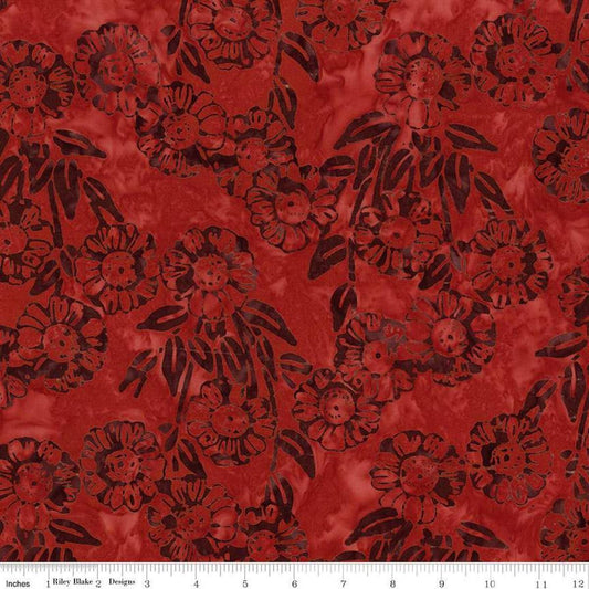 Image of Expressions Batiks Places You'll Go Western Reflections Red Fox quilting cotton fabric by The RBD Designers for Riley Blake Designs. Features flowers on a red background. Cute Little Fabric Shop