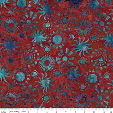 Image of Expressions Batiks Places You'll Go Western Reflections Bronze Sea quilting cotton fabric by The RBD Designers for Riley Blake Designs. Features flowers on a red background. Cute Little Fabric Shop
