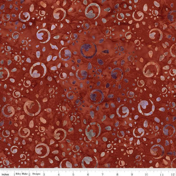 Image of Expressions Batiks Places You'll Go Western Reflections Flamewood quilting cotton fabric by The RBD Designers for Riley Blake Designs. Features circles on a red background. Cute Little Fabric Shop