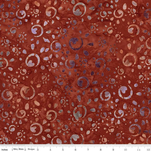 Image of Expressions Batiks Places You&#39;ll Go Western Reflections Flamewood quilting cotton fabric by The RBD Designers for Riley Blake Designs. Features circles on a red background. Cute Little Fabric Shop