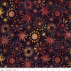 Image of Expressions Batiks Places You'll Go Western Reflections Black Bean quilting cotton fabric by The RBD Designers for Riley Blake Designs. Features suns on a black background. Cute Little Fabric Shop