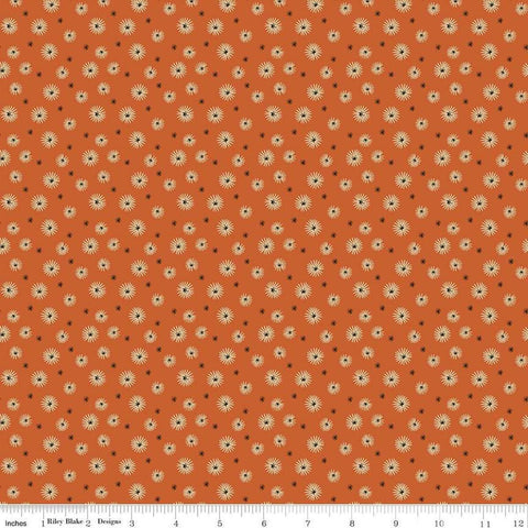 Image of Morning Latte Seedpods Spice quilting cotton fabric by Sandy Gervais for Riley Blake Designs. Features flowers on an orange background. Cute Little Fabric Shop