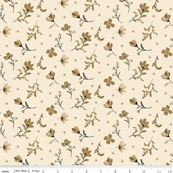 Image of Morning Latte Floral Latte quilting cotton fabric by Sandy Gervais for Riley Blake Designs. Features flowers on a cream background. Cute Little Fabric Shop