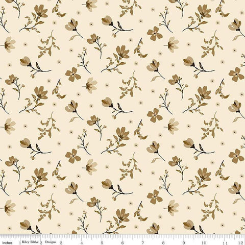 Image of Morning Latte Floral Latte quilting cotton fabric by Sandy Gervais for Riley Blake Designs. Features flowers on a cream background. Cute Little Fabric Shop