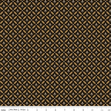 Image of Morning Latte Tile Espresso quilting cotton fabric by Sandy Gervais for Riley Blake Designs. Features geometric designs on a brown background. Cute Little Fabric Shop