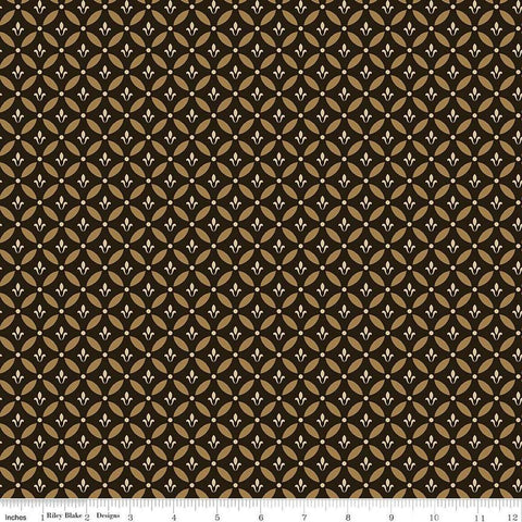 Image of Morning Latte Tile Espresso quilting cotton fabric by Sandy Gervais for Riley Blake Designs. Features geometric designs on a brown background. Cute Little Fabric Shop