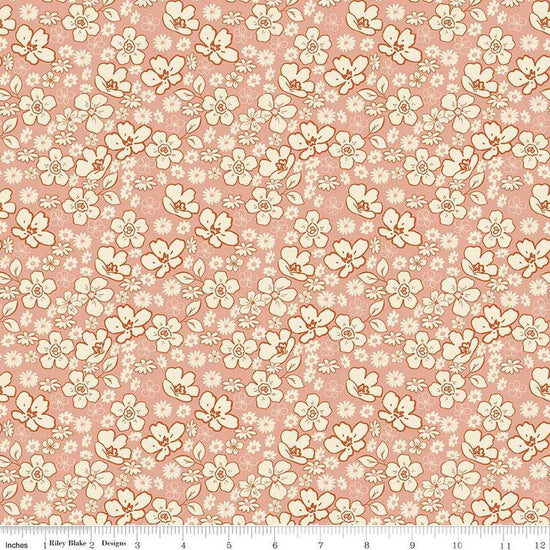 Image of Morning Latte Tonal Floral Pink quilting cotton fabric by Sandy Gervais for Riley Blake Designs. Features flowers on a pink background. Cute Little Fabric Shop