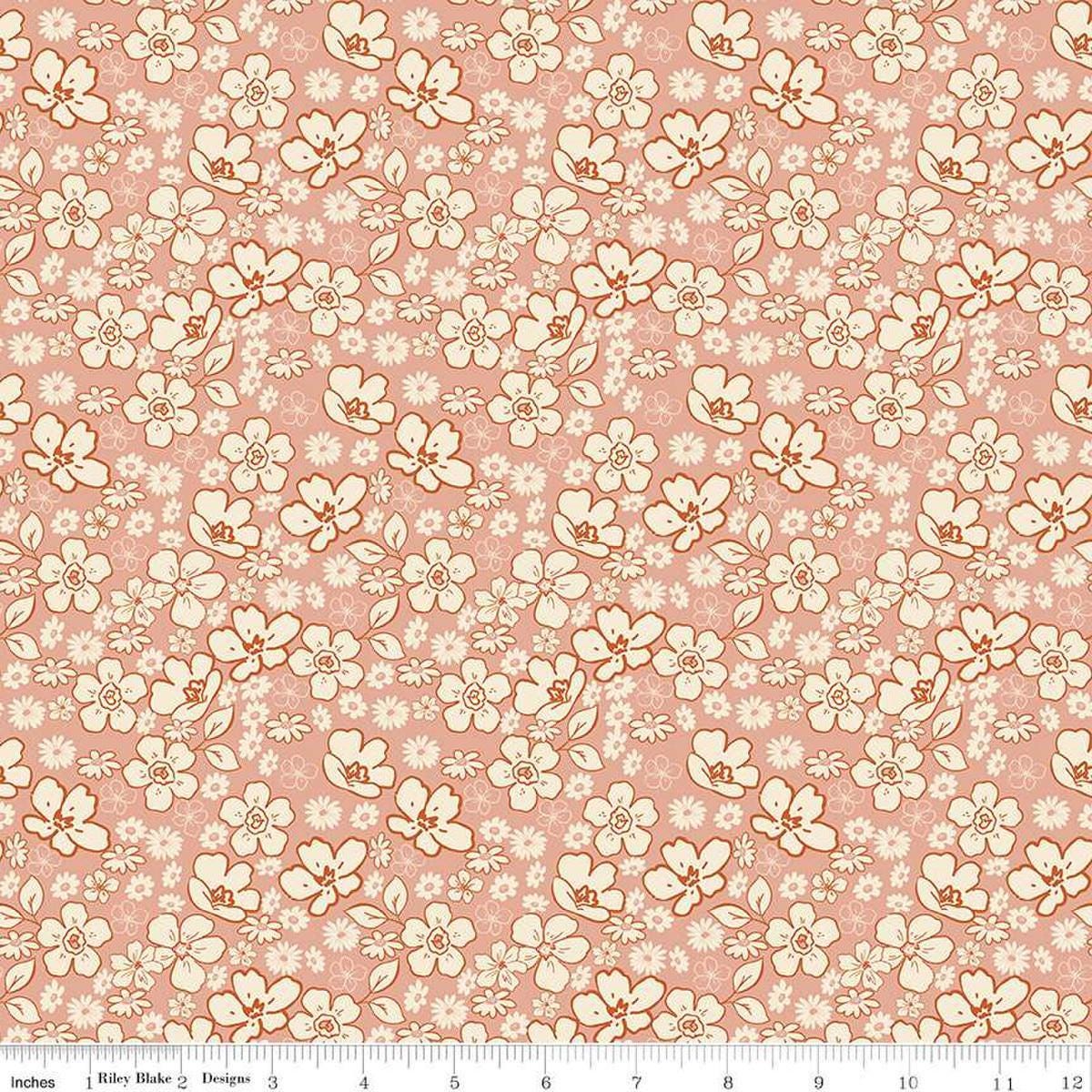 Image of Morning Latte Tonal Floral Pink quilting cotton fabric by Sandy Gervais for Riley Blake Designs. Features flowers on a pink background. Cute Little Fabric Shop