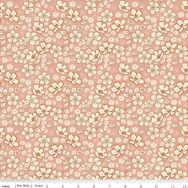 Image of Morning Latte Tonal Floral Pink quilting cotton fabric by Sandy Gervais for Riley Blake Designs. Features flowers on a pink background. Cute Little Fabric Shop