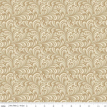 Image of Morning Latte Swirls Camel quilting cotton fabric by Sandy Gervais for Riley Blake Designs. Features swirls on a tan background. Cute Little Fabric Shop