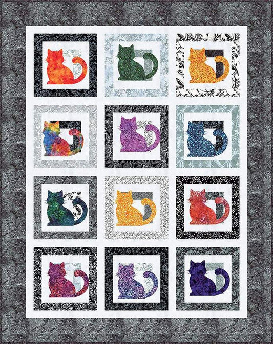 Expressions Batiks Feline Groovy Boxed Quilt Kit KTBT-1018 - Riley Blake Designs - Pattern Fabric Quilting Kitten Kitty