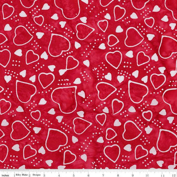 Image of Expressions Batiks Love Punch Sassy quilting cotton fabric by The RBD Designers for Riley Blake Designs. Features hearts on a red background. Cute Little Fabric Shop