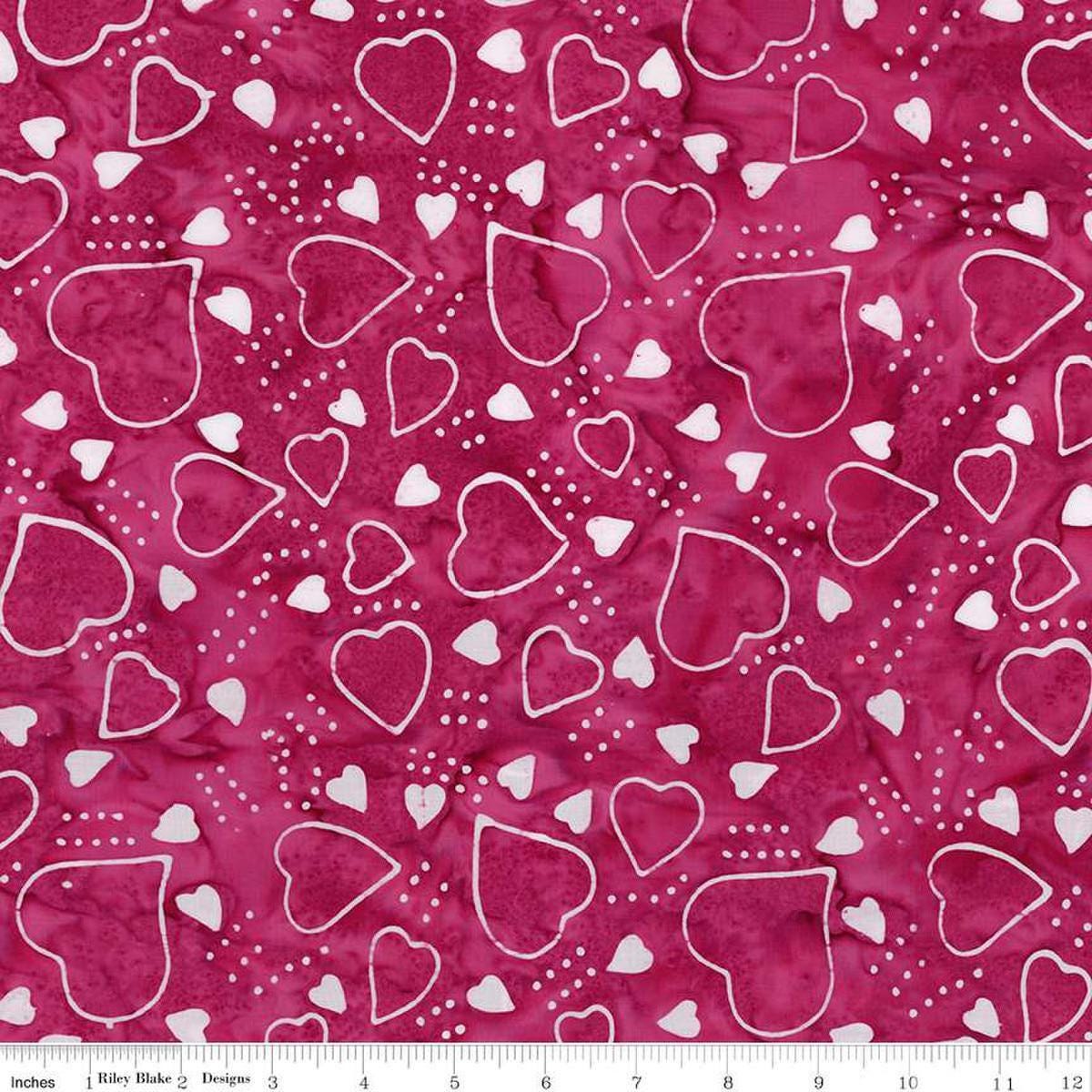 Image of Expressions Batiks Love Punch Lollipop quilting cotton fabric by The RBD Designers for Riley Blake Designs. Features hearts on a pink background. Cute Little Fabric Shop