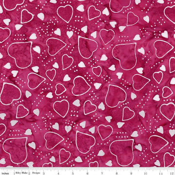 Image of Expressions Batiks Love Punch Lollipop quilting cotton fabric by The RBD Designers for Riley Blake Designs. Features hearts on a pink background. Cute Little Fabric Shop