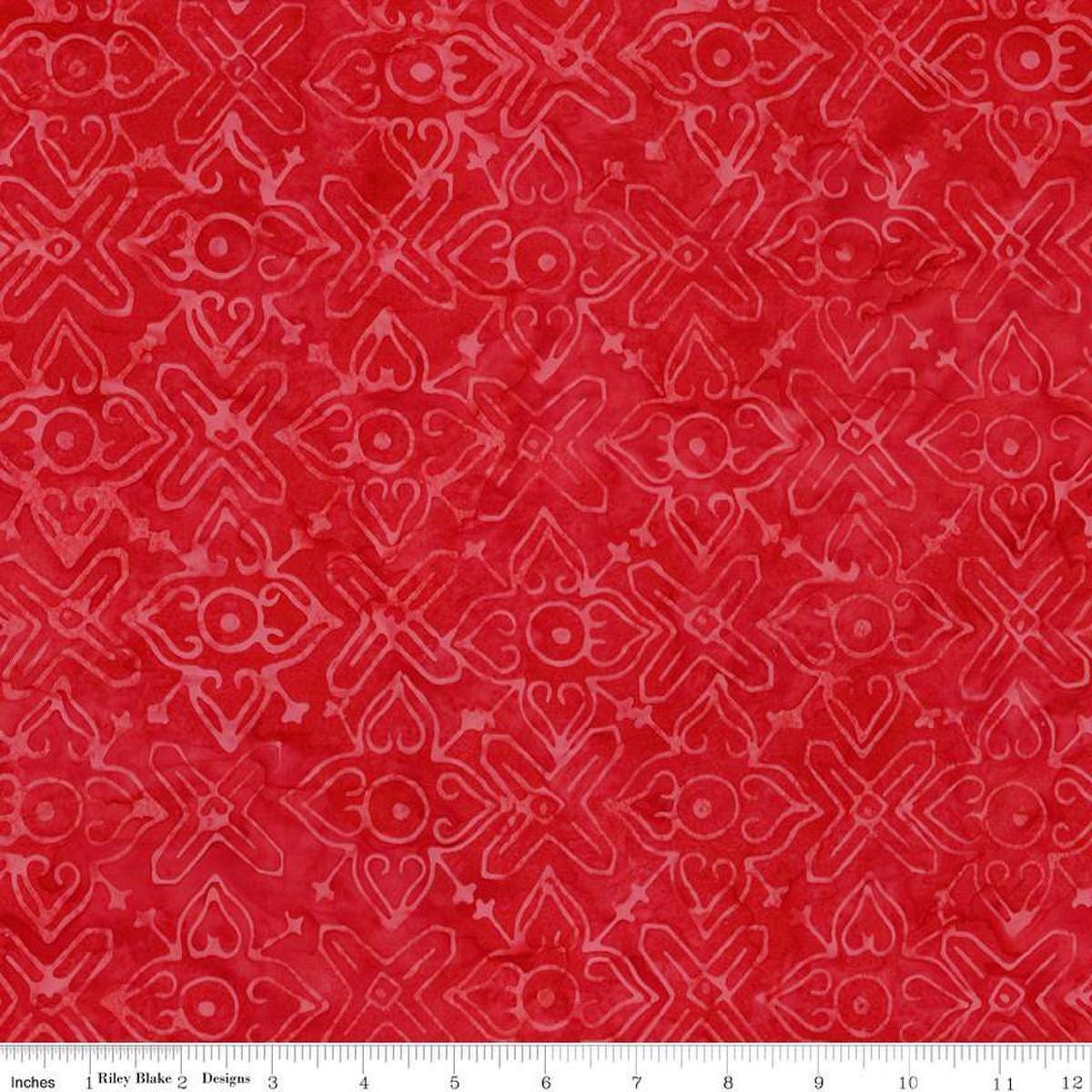 Image of Expressions Batiks Love Punch Currant quilting cotton fabric by The RBD Designers for Riley Blake Designs. Features hearts on a red background. Cute Little Fabric Shop