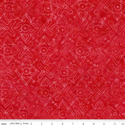Image of Expressions Batiks Love Punch Currant quilting cotton fabric by The RBD Designers for Riley Blake Designs. Features hearts on a red background. Cute Little Fabric Shop