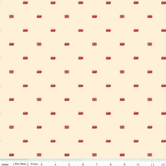 Image of Thomas & Friends™ 80th Anniversary Train Dots Cream quilting cotton fabric by Riley Blake Official Licensed Product for Riley Blake Designs. Features trains on a cream background. Cute Little Fabric Shop
