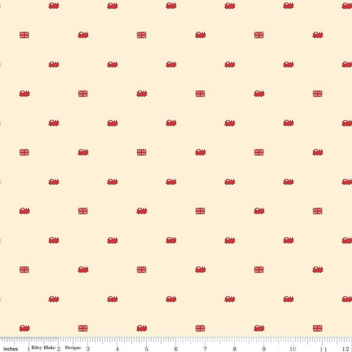 Image of Thomas & Friends™ 80th Anniversary Train Dots Cream quilting cotton fabric by Riley Blake Official Licensed Product for Riley Blake Designs. Features trains on a cream background. Cute Little Fabric Shop